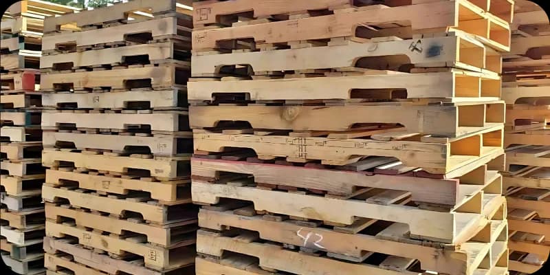 New and hybrid wood pallets stacked for regional delivery
