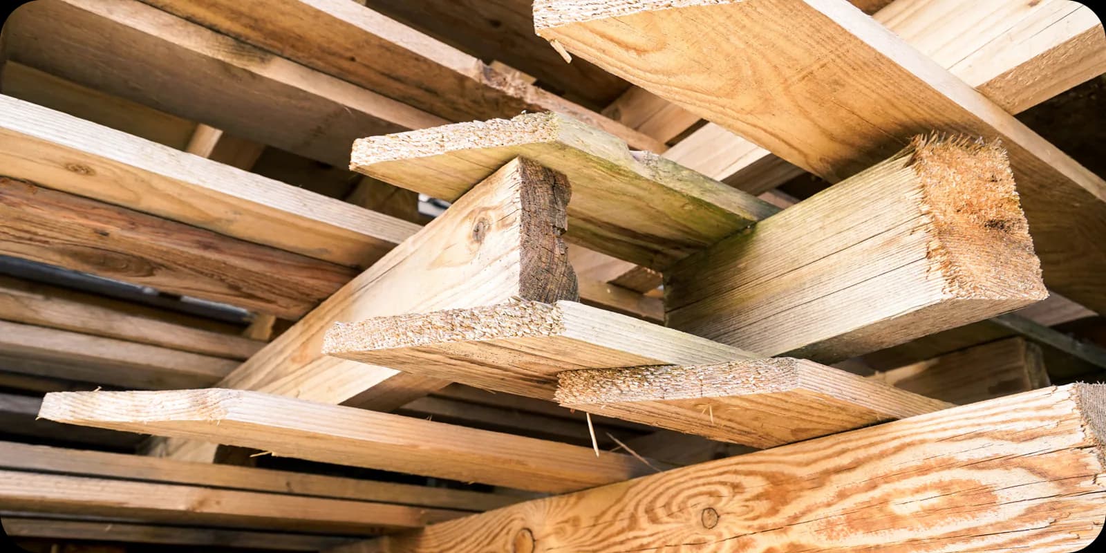 Wood pallet boards sorted for recovery and recycling